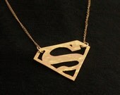 Gold Superman/ Superwoman Necklace, Super Hero Gold filled Necklace- Handmade- Free Shipping- Ready to Ship
