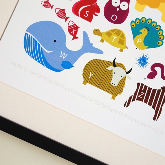 Animal Alphabet Print - modern nursery art poster - A3 (297 x 420 mm)