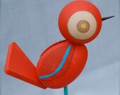Retro POPPY red TWEET wooden bird figure