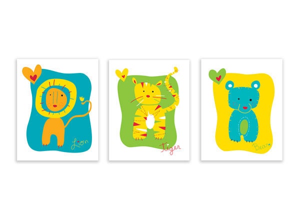 Zoo Animals Nursery Art Print Set: Lion, Tiger, Bear