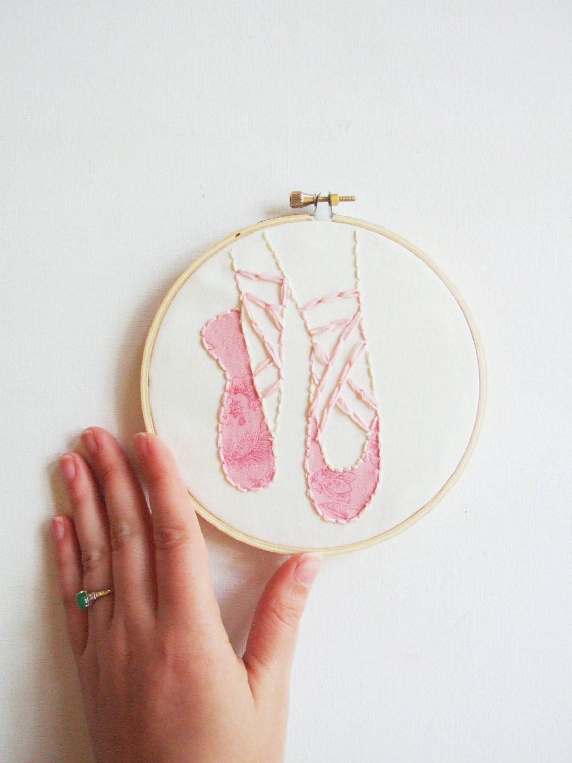 Embroidery Hoop Art Pink Ballerina Pointe Shoes Nursery Decor Wall Art Shabby Chic