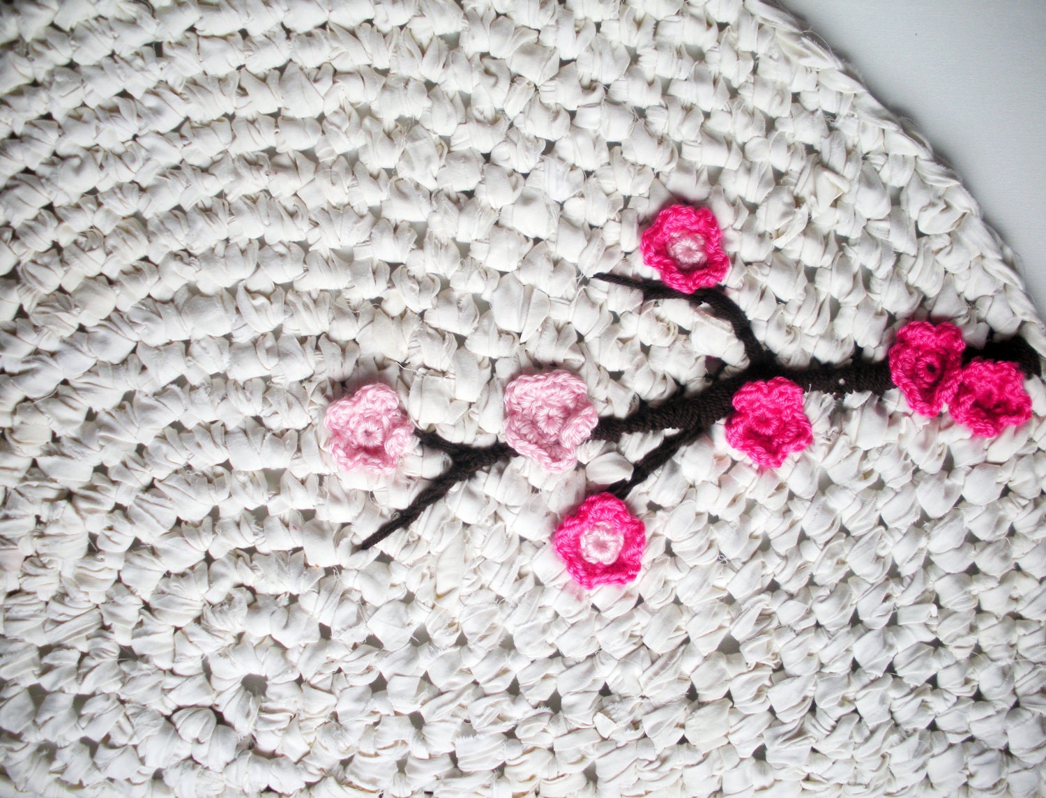 Crochet Rug Cherry Tree Ombré Cotton Rug Nursery Kids Rug as Featured in Inside Crochet Magazine and Upcycle Magazine