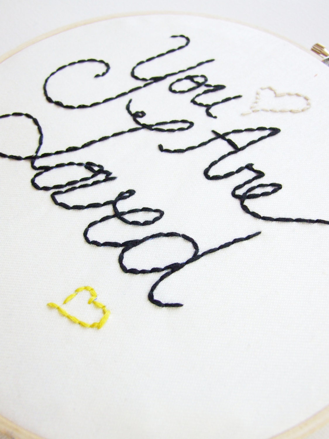 Embroidery Hoop Art Nursery Art Valentine's Day You are Loved Quote Modern Black Yellow Aqua