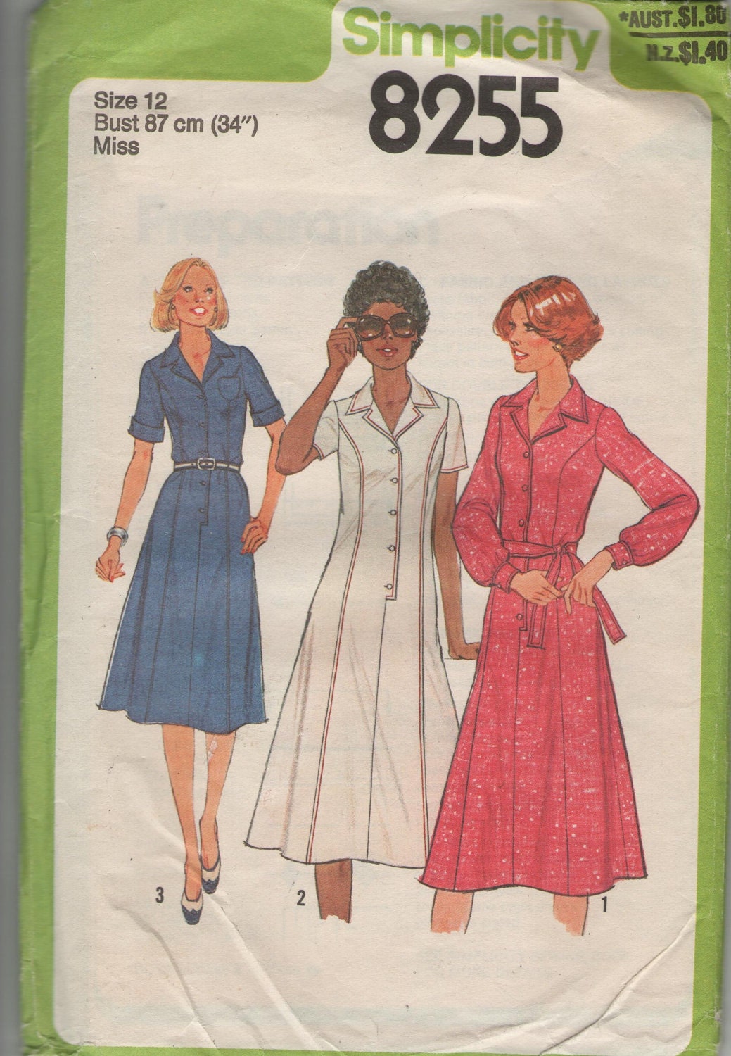 Dress pattern 70s vintage Simplicity 8255 size 12 bust 34, Womens, Miss, uncut