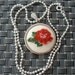 Cross stitch pendant, rose pendant, embroidered pendant, needlecraft necklace, pink and red rose necklace