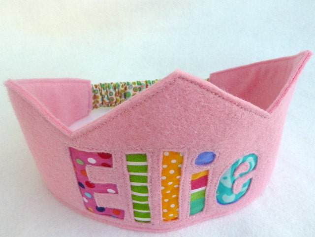 Personalized Name Felt Crown Birthday Crown -  Personalized - Pink