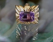 14 Karat Gold and Emerald Cut Amethyst Ring Size 9