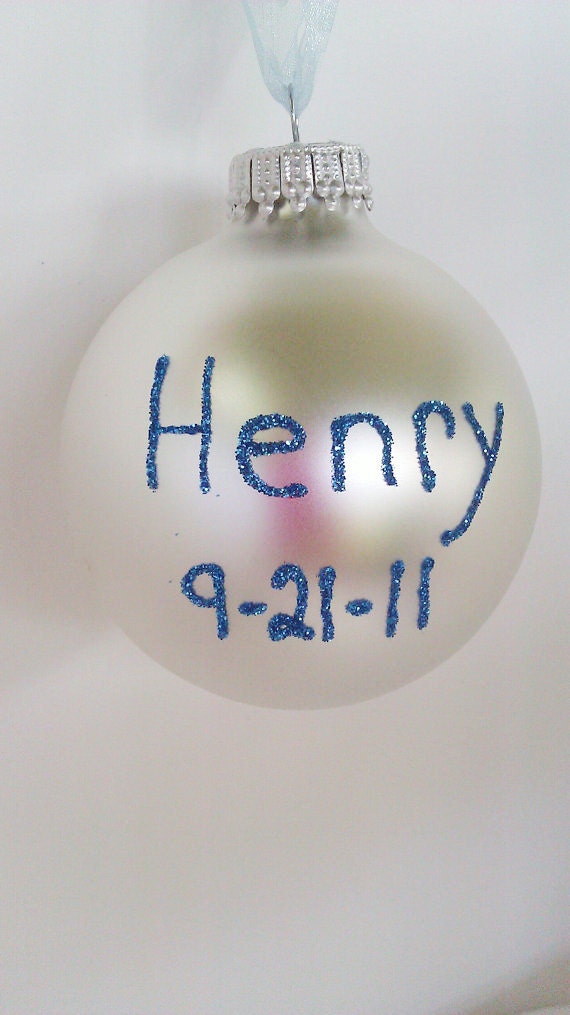 Blue Baby Feet Glitter Ornament - Baby Boy Footprint - Personalized Unique Glass Ornament