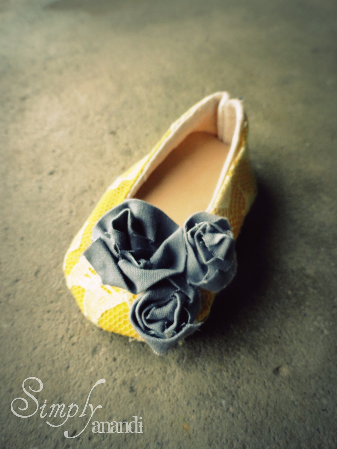 Baby Girl shoes--spring--Vintage lace mustard yellow and gray Ballet Flats for baby--available in sizes infant through toddler