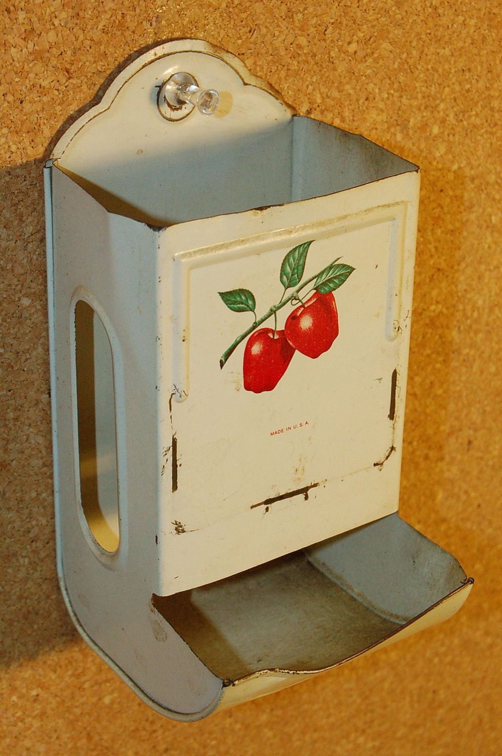 Antique Metal Match holder with Red Apples