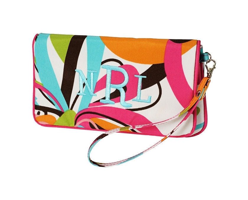 Personalized With Embroidery Tutti Frutti Print Wristlet