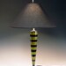 Handmade lamp. Table lamp. Desk Lamp.  Hand painted with green and black stripes. Black and white finial. Wonderfully whimsical. 72