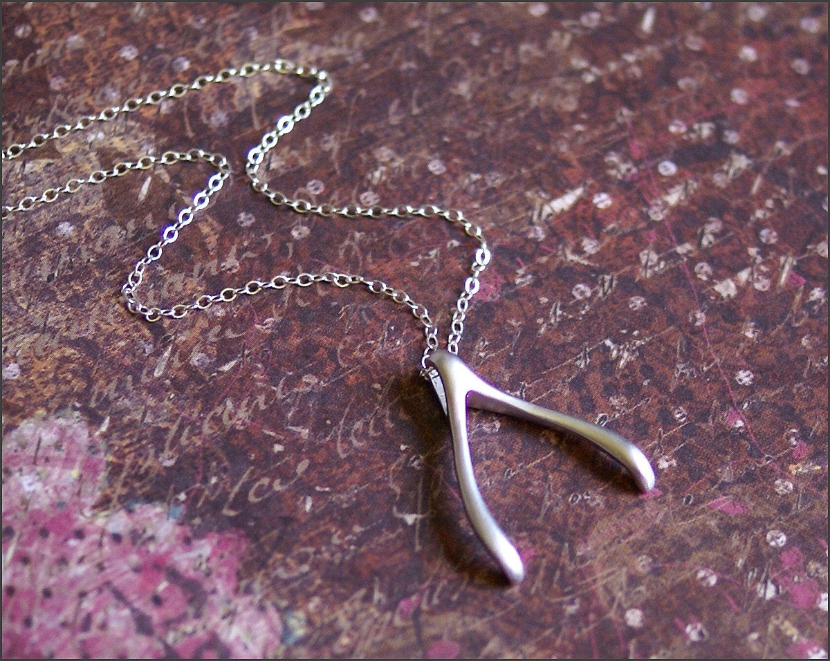 Silver WISHBONE Necklace -STERLING SILVER Chain-Jennifer Aniston Celebrity Inspired Good Luck, Fortune Gift 'Lucky' by RevelleRoseJewelry