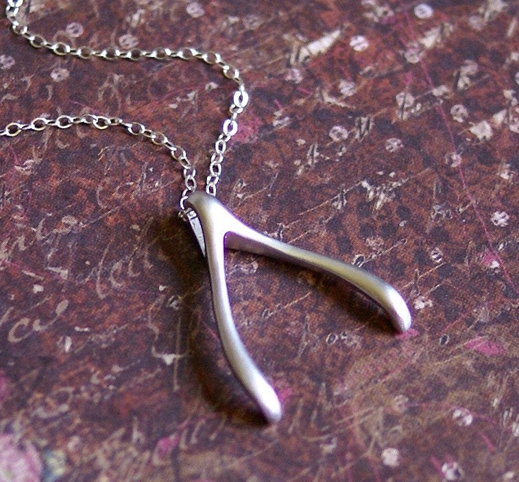 Silver WISHBONE Necklace -STERLING SILVER Chain-Jennifer Aniston Celebrity Inspired Good Luck, Fortune Gift 'Lucky' by RevelleRoseJewelry