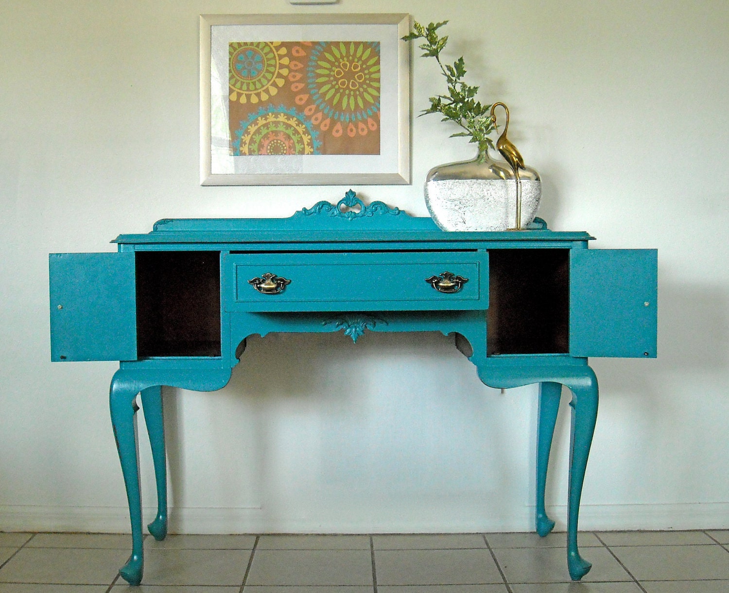 Turquoise Buffet, Vanity, Desk, Sideboard, Table