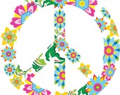 Kids Peace sign vinyl wall decal flowers leaves vine