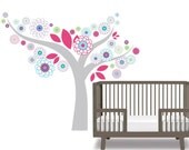Kids teen children's flower tree vinyl wall decal With mix of flowers and leaves
