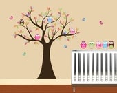 Kids Tree with 4 owls 7 birds and set of 4 FREE owls nursery vinyl wall decal
