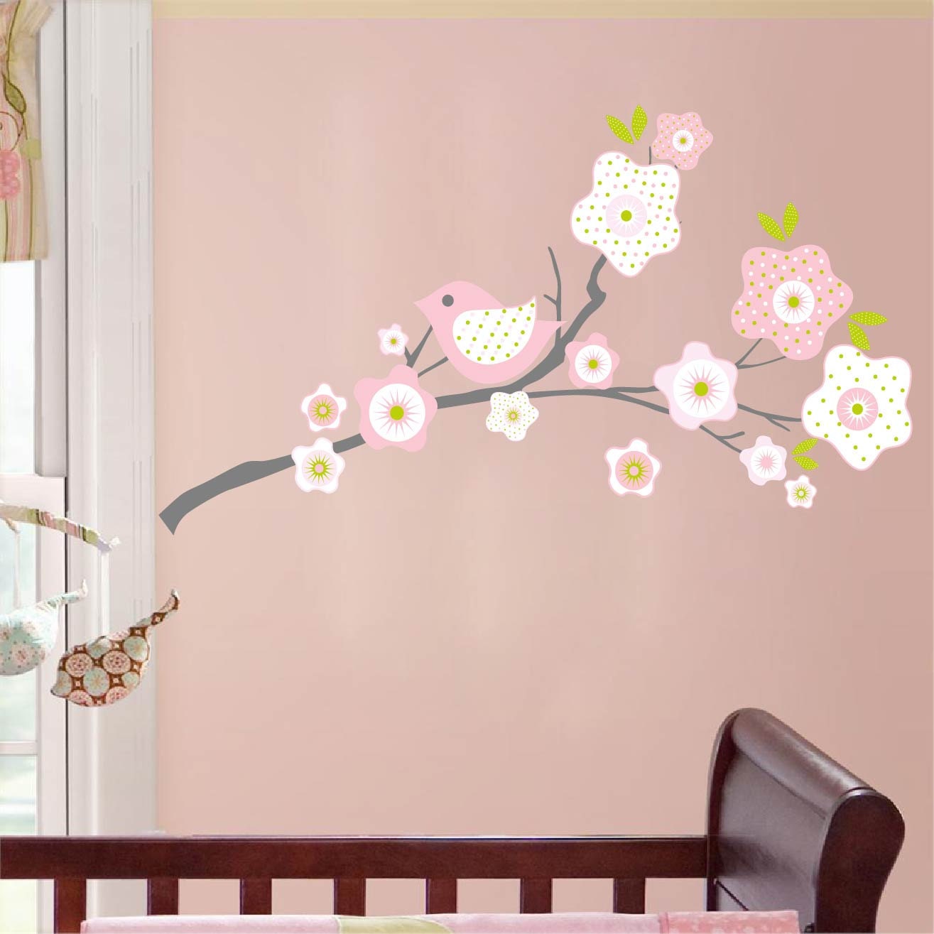 ON SALE Kids tree branch with flowers bird vinyl wall decal