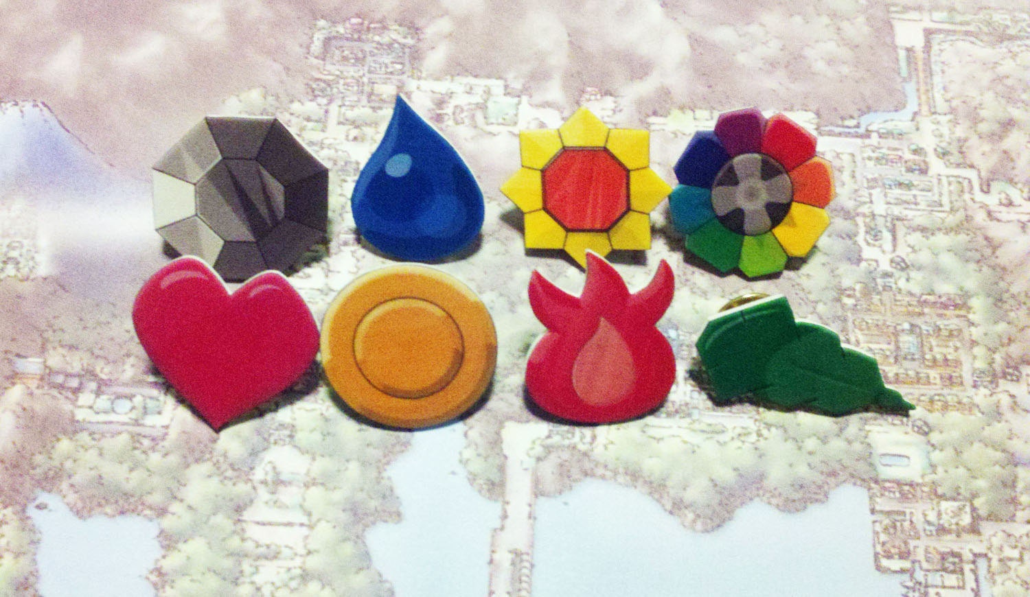 Kanto (Indigo League) Badges - Pokemon Gen I - with pin backs