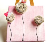 Nursery Art-Mini Whimsical Painting-Mixed Media-3"x3" / Original Art on Canvas-Wedding Anniversary for Her