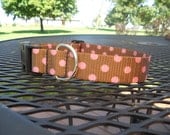 Brown with Pink Polka Dots Nylon Dog Collar (size Small)