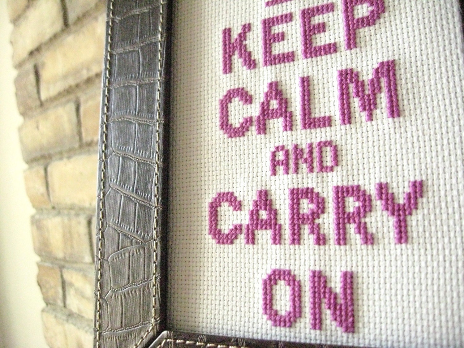 Keep Calm and Carry On- Unframed Cross Stitch, Purple on White