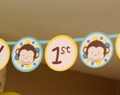 Mod Monkey Banner Happy 1st Birthday Banner WITH NAME (Personalized) - Mod Monkey Boy Banner Mod Monkey Girl Banner (Printable) DIY Il_170x135
