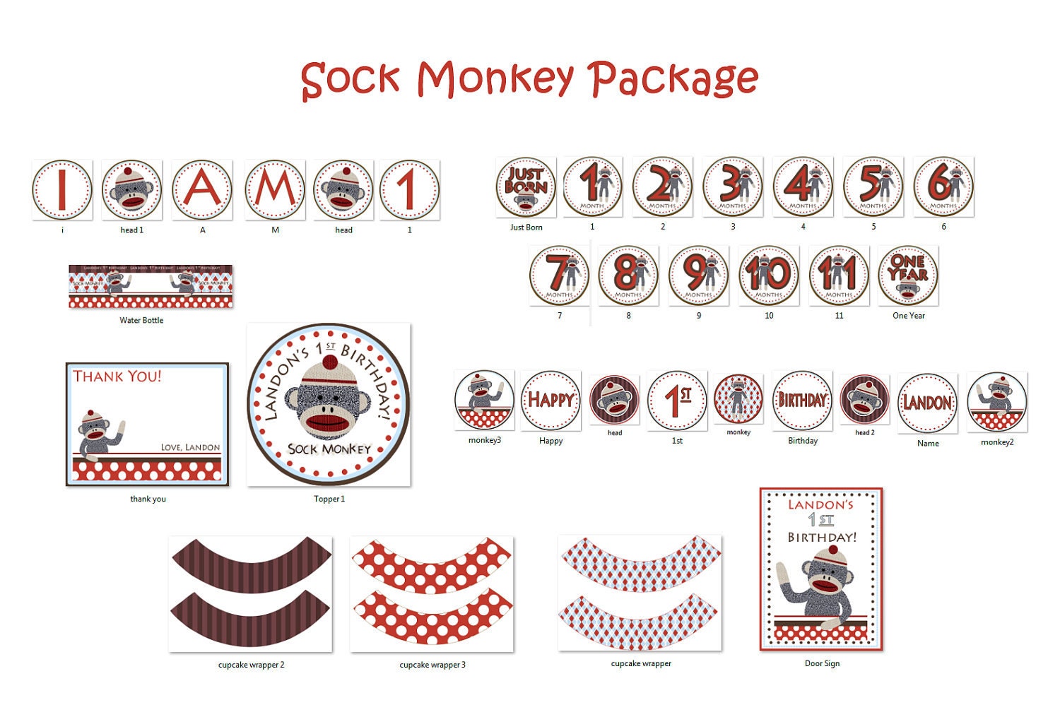 Sock Monkey Invitation Boy - Sock Monkey Invite - 1st Birthday Party Invite - Sock Monkey Birthday  - Sock Monkey Party