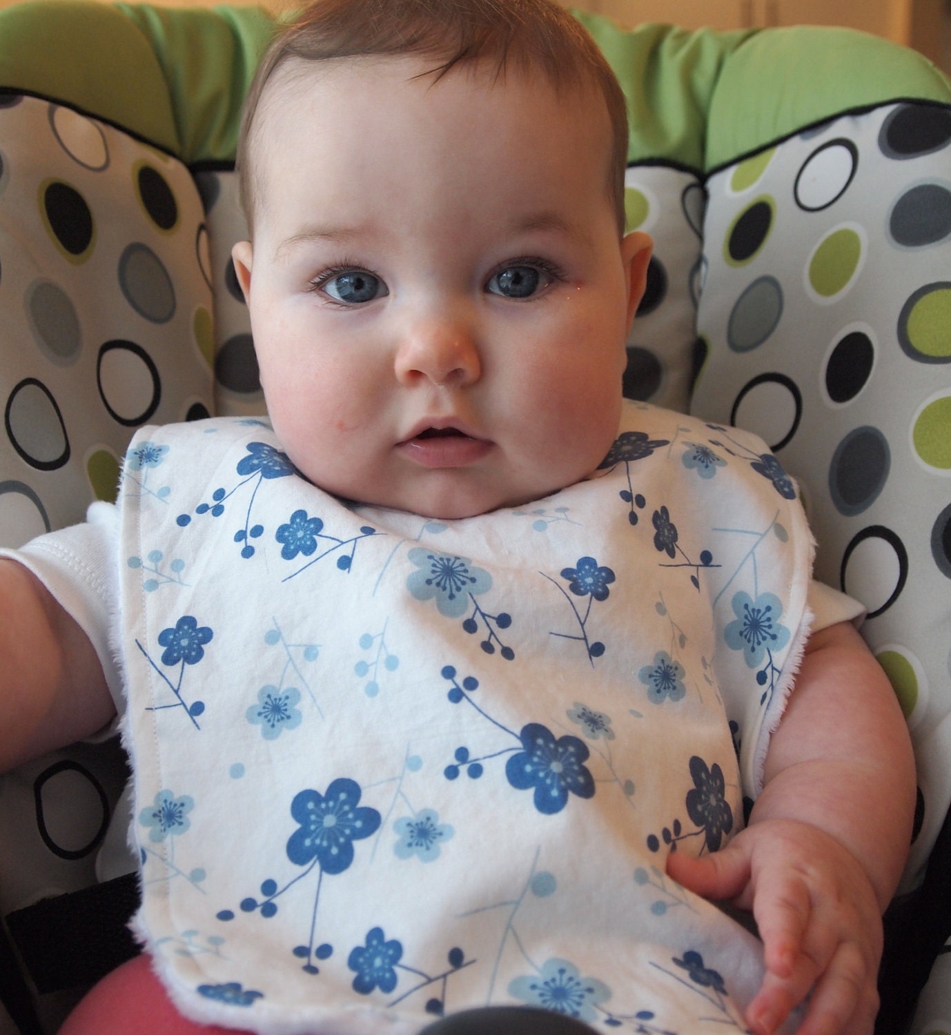 spring children baby girl bib minky bib blue spring flowers
