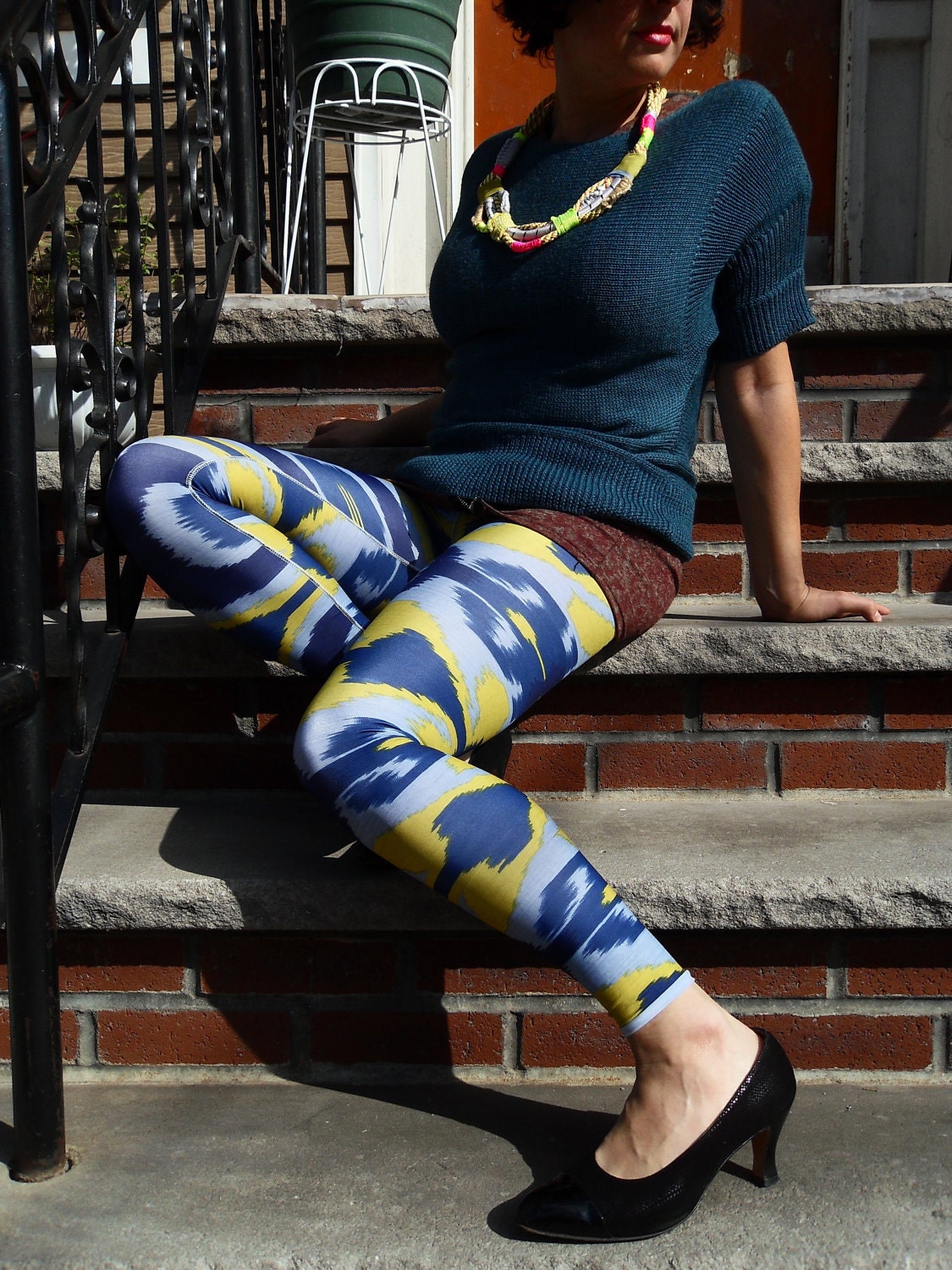 Tribal Leggings SALE, Reversible, printed spandex in traditional Ikat print, XS, S and M