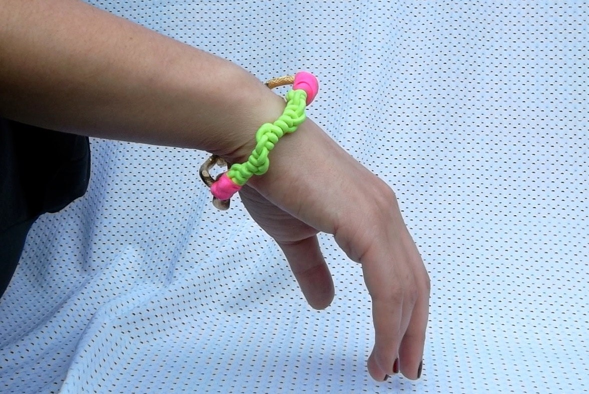 Friendship Bracelet with Neon Yellow Elastic, Hot Pink Rope and Chunky Bling Gold Chain