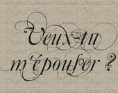 French Script Will You Marry Me Valentines Day Typography Digital Download for Iron on Transfer Fabric Pillow Tea Towel DT515