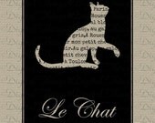 Customized Vintage French Paris Cat Silhouette Le Chat Digital Download for Iron on Transfer DIY to Fabric Pillows Tea Towels DT903