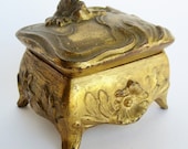 Antique Gold Art Nouveau French Ormolu Cast Bronze Gilded Metal Jewelry Casket Box - SanDiegoVintage