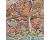 Deer Creek Waterfall in the Grand Canyon - Full Size Print of Southwestern Desert Sandstone Cliff Plein Air Wilderness Painting
