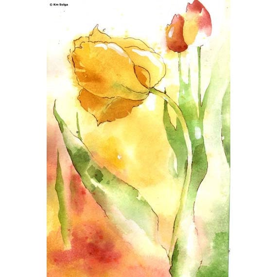 Weave Me the Sunshine - Small Print of radiant tulips in glowing reds, yellows, mossy green