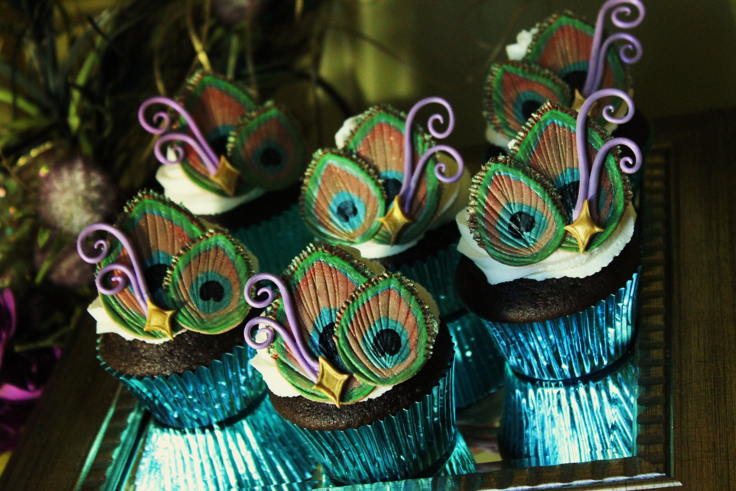 Edible Peacock Wedding Feathers Cupcake Toppers