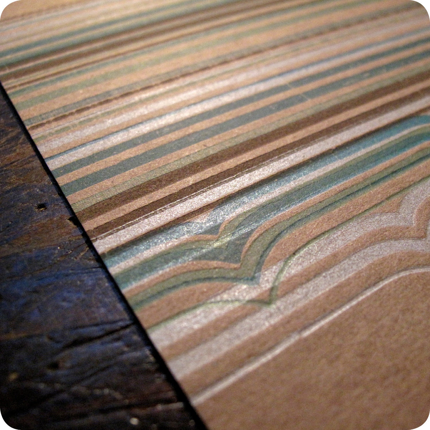 Green Stripes - Letterpress Printed Postcard
