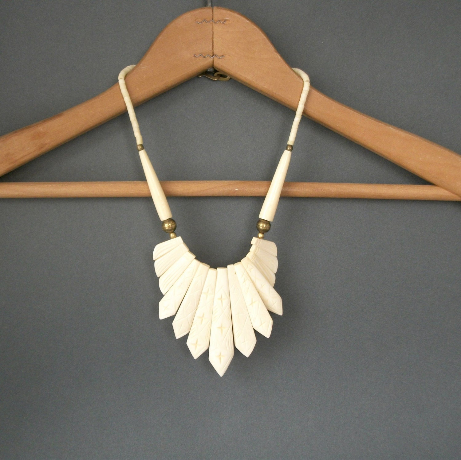 Tribal Bone Bib Necklace . Tailfeathers . Carved .