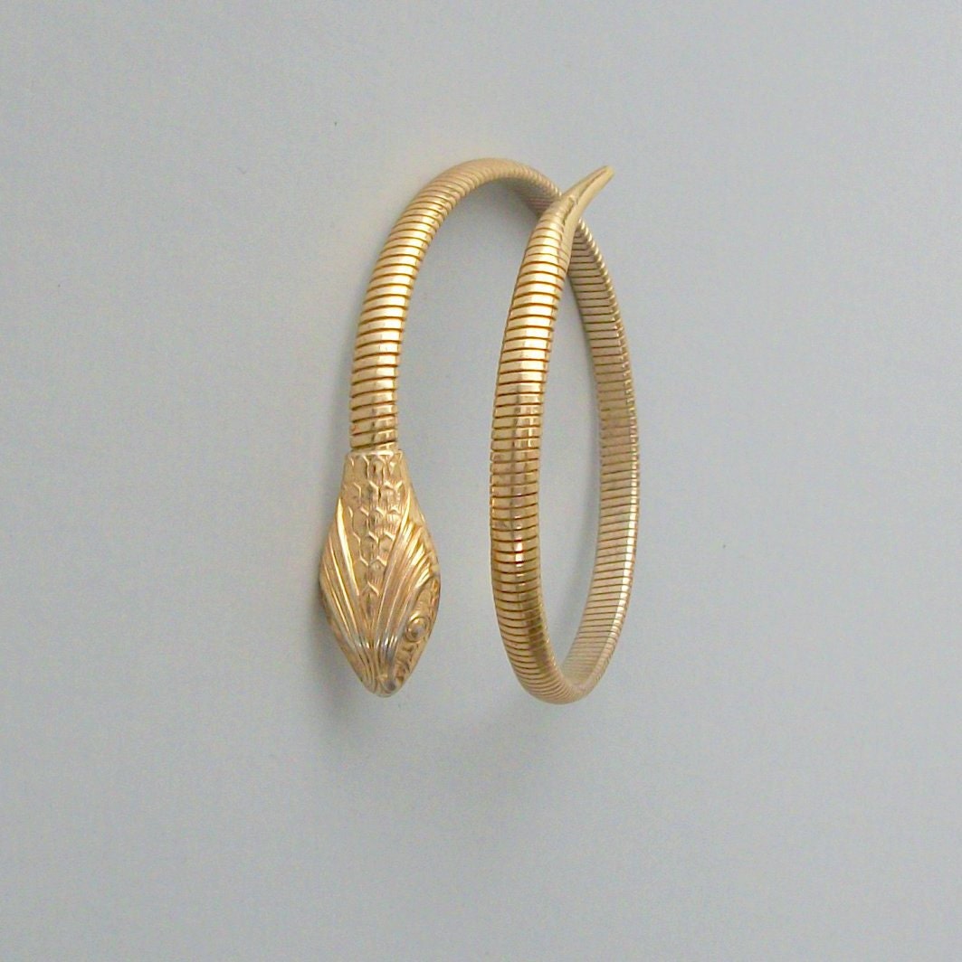 Art Deco Snake Bracelet . Sterling Silver Vermeil . Gold Plate . 1920s .