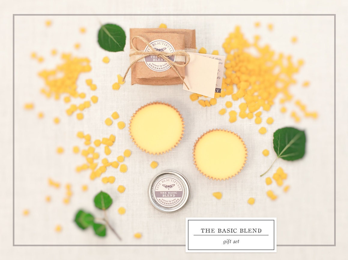 Natural Lip Balm and Lotion Bars - Gift Set, The Basic Blend - Beeswax, Cocoa Butter, Mango Butter - All Natural