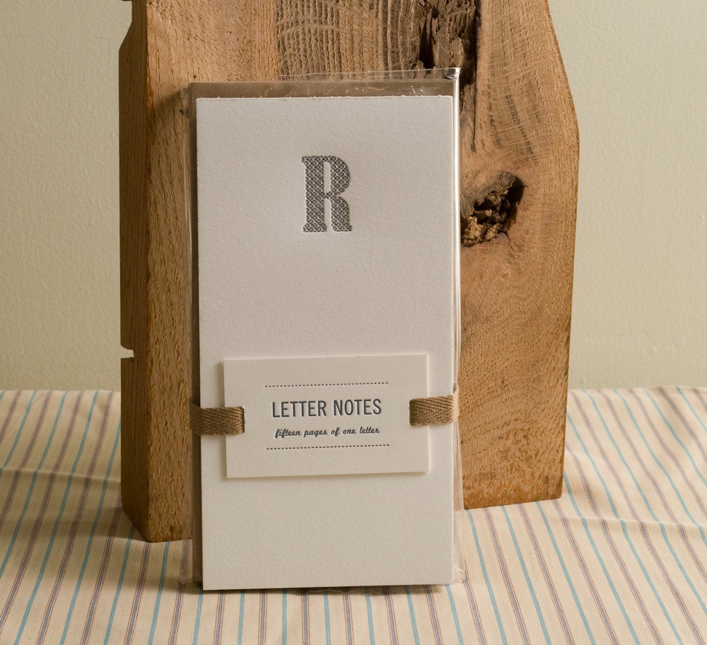 Letter R : Letterpress Notepad / Stationery Set