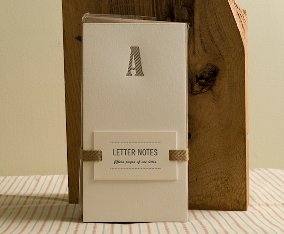 Letter A : Letterpress Notepad / Stationery Set