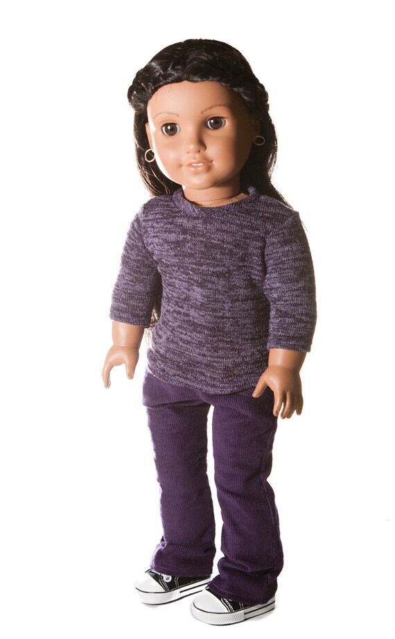American Girl Doll Outfit -- Purple Knit Top with Purple Corduroy Jeans