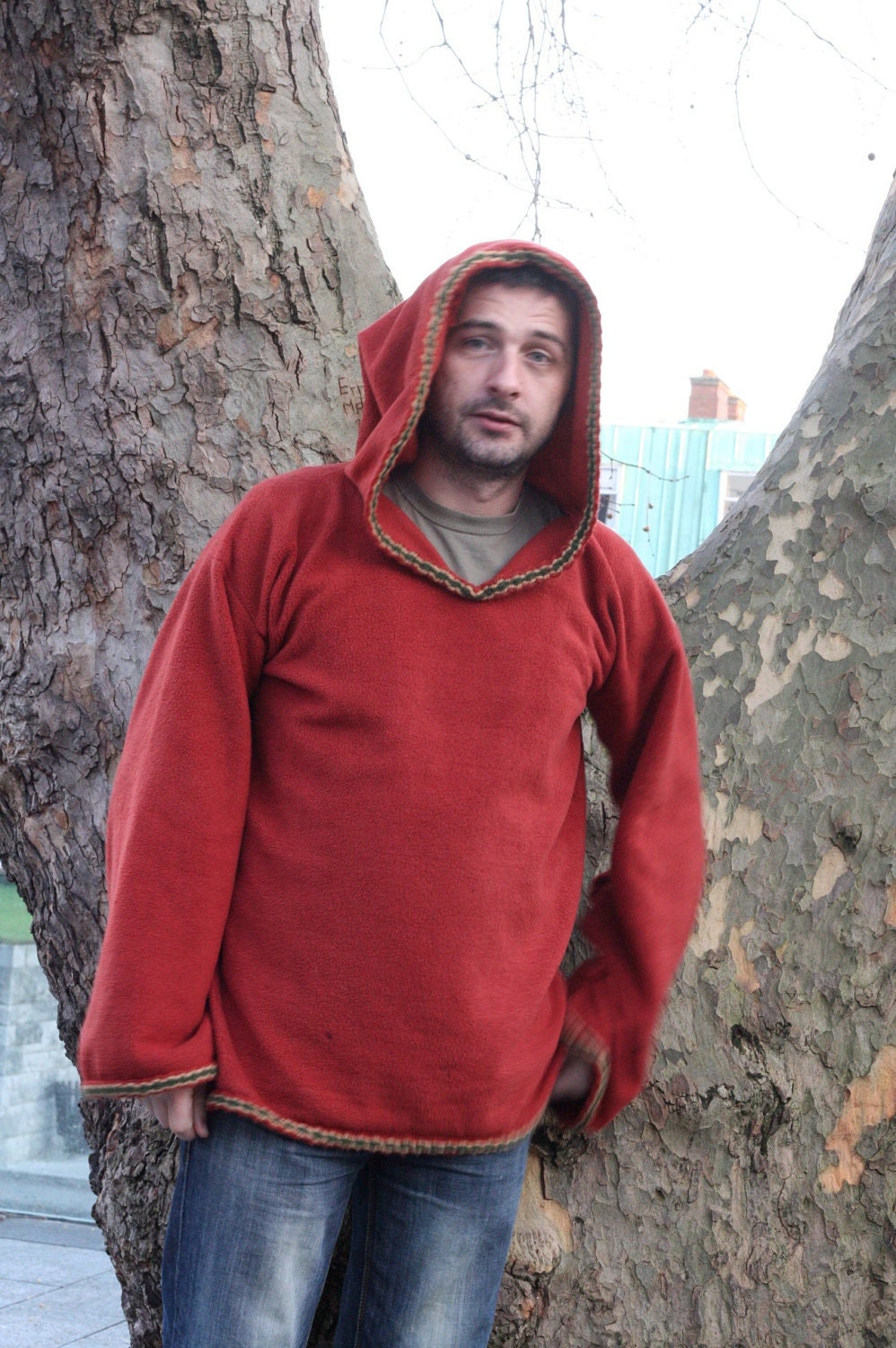 Renaissance hoodie Pixie hippy elven hood Psy fleece festival rave hoodie SCA medieval hood pointy hood rusty orange PAYMENT PLAN