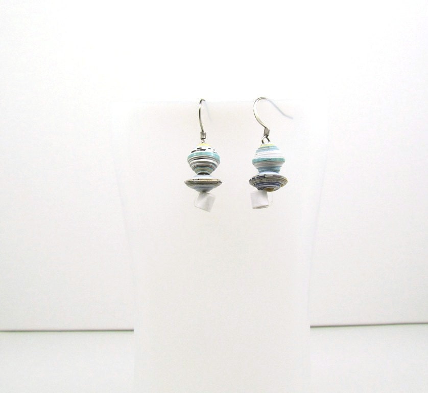 Jewelry, Light Blue Earrings, Nautical, Aqua blue, Light Weight Paper Bead Jewelry, Eco Friendly