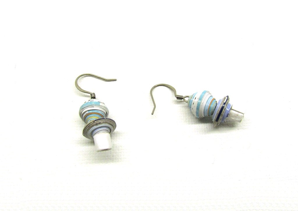 Jewelry, Light Blue Earrings, Nautical, Aqua blue, Light Weight Paper Bead Jewelry, Eco Friendly