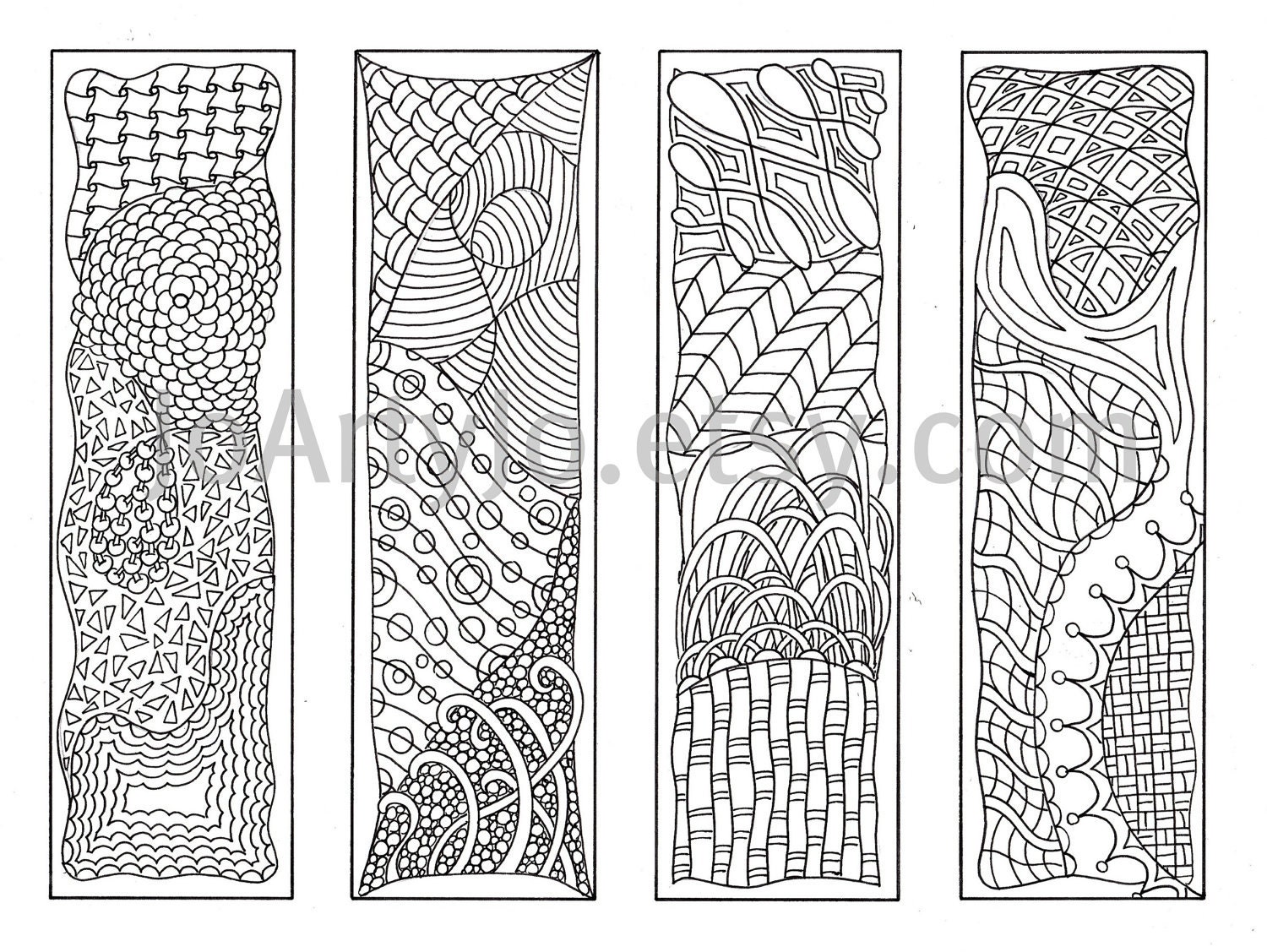 Bookmarks to color, Zentangle Inspired, Zendoodle Art, Printable Coloring, Digital Download, Sheet 5