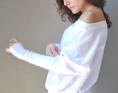 White Japanese Sleeves sweater sweatshirt /  Gift for her / Women fashion